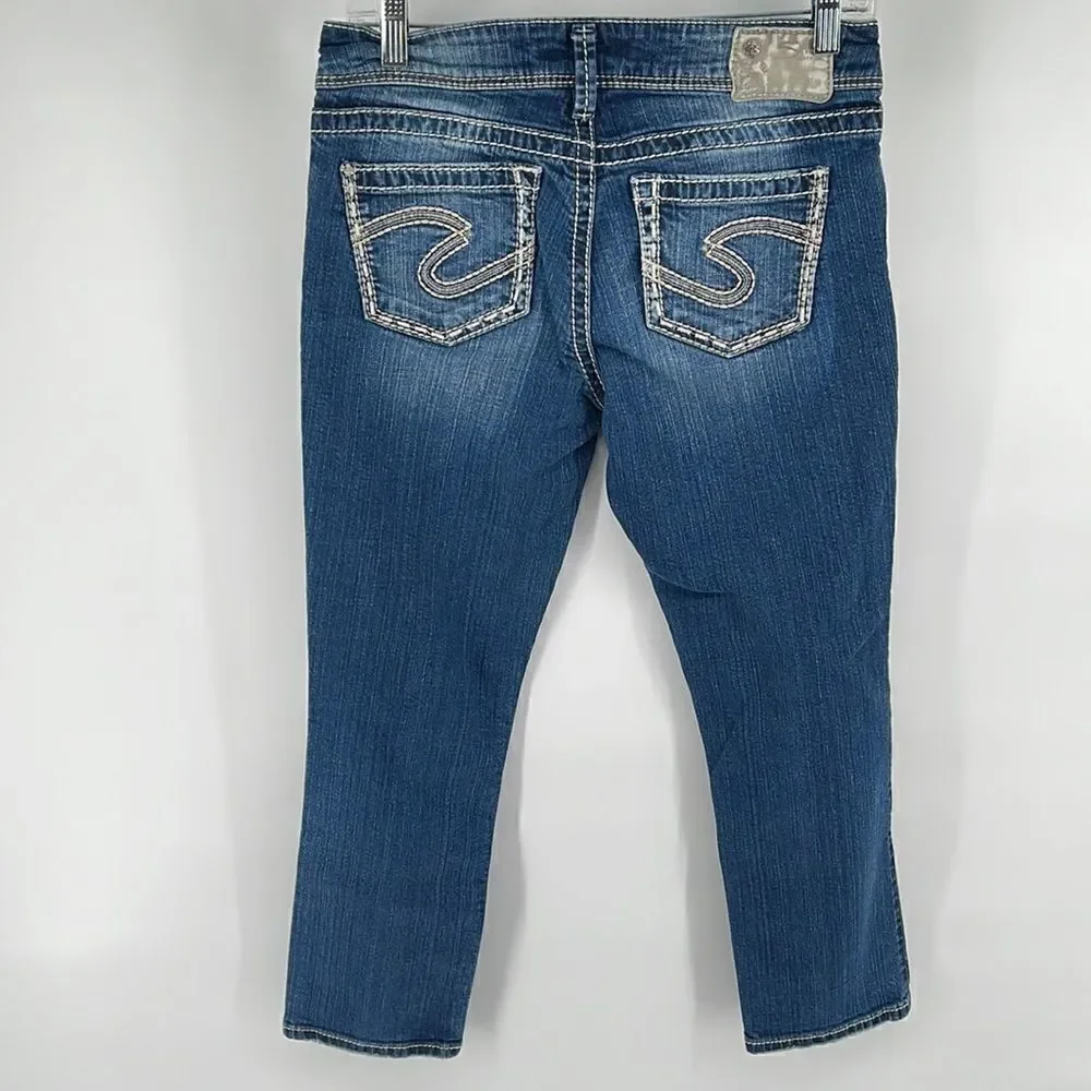Silver Suki Capri blue jeans denim western stitching embroidery EUC 28 cowgirl